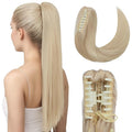 Hairro Claw Clip Ponytail Extension Human Hair Clip In Ponytail Jaw/Claw Jaw On Pony Tail Hairpieces For Women 20 Inch 120g #60 Platinum Blonde