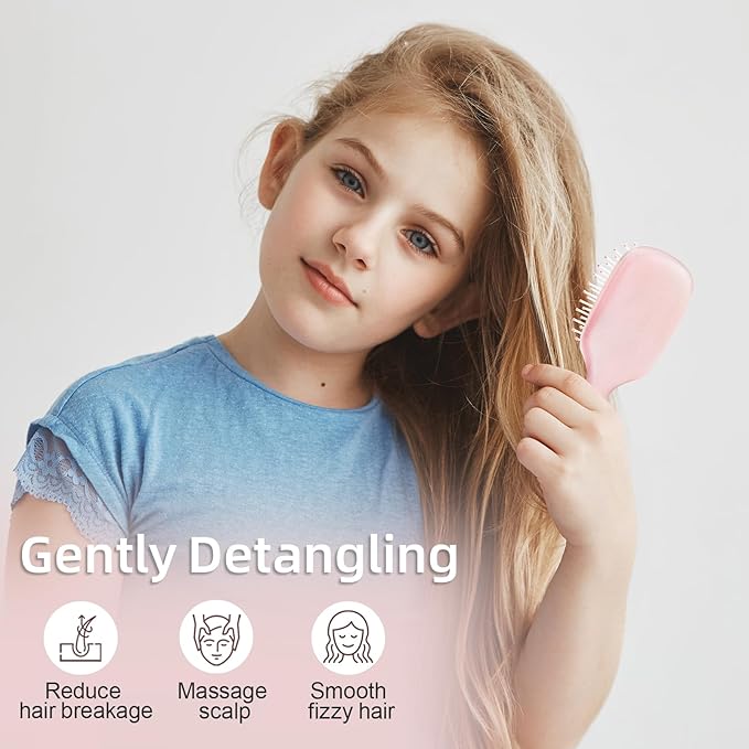 Mini Hair Bursh for Women Men and Kids, Protable Travel Size Hair Brush for Pockets Purses, Mini Detangler Brush for All Hair Types, Small Paddle Brush for Detangling (Pink)