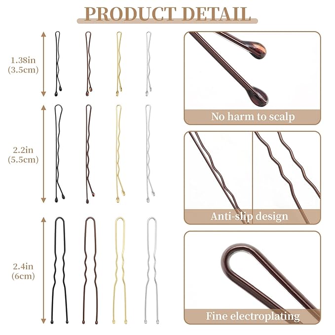 200 Pcs 2.4 Inch U-Shaped Bobby Pins Mix Metal Hair Pins Hair Accessories for Women Stylists Hair Sticks Girl