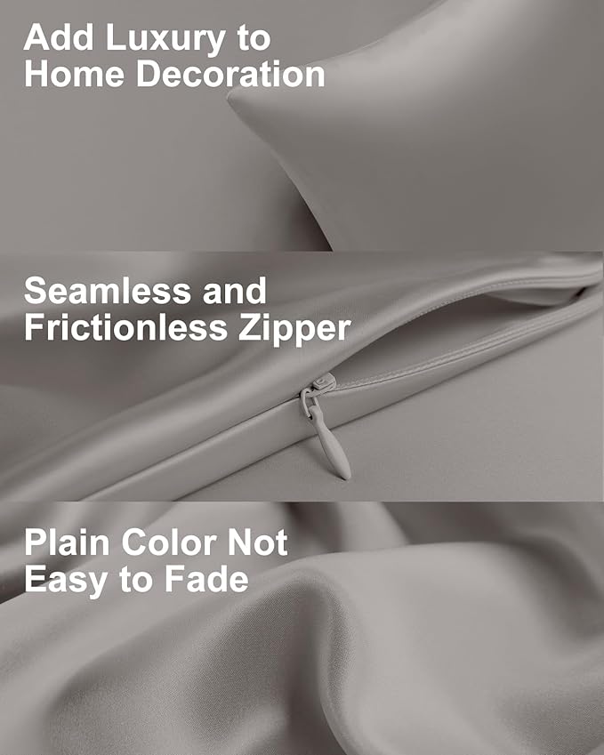 THXSILK 100% Mulberry Silk Pillowcase for Hair and Skin, Natural Silk Pillow Cover with Hidden Zipper, Ultra-Soft Breathable Smooth Organic Silk Pillowcase(Grey, California King Size 20"x40")