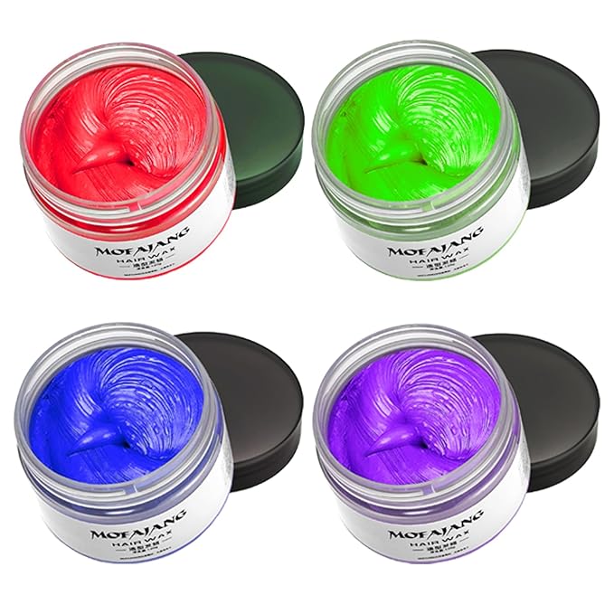 Temporary Hair Color Chalk, Hair Wax Color For Birthday,Party, Cosplay DIY, Halloween, Christmas (4, Red Blue Purple Green)