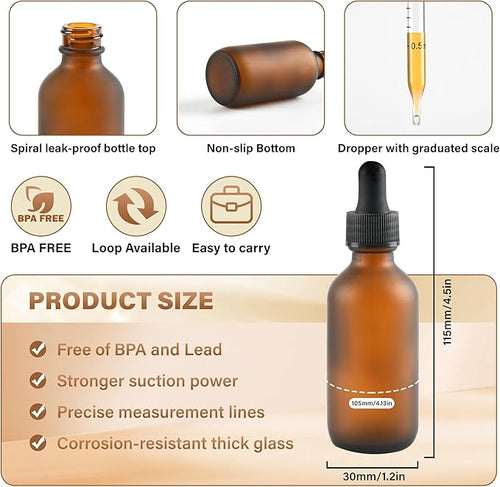 12 Pcs, 2oz Dropper Bottle, Amber Glass Eye Dropper Bottle, Tincture Bottles with Dropper, Pretty Finish, Leak-Proof Design, Stronger Suction for All Kinds of Mixed Liquids