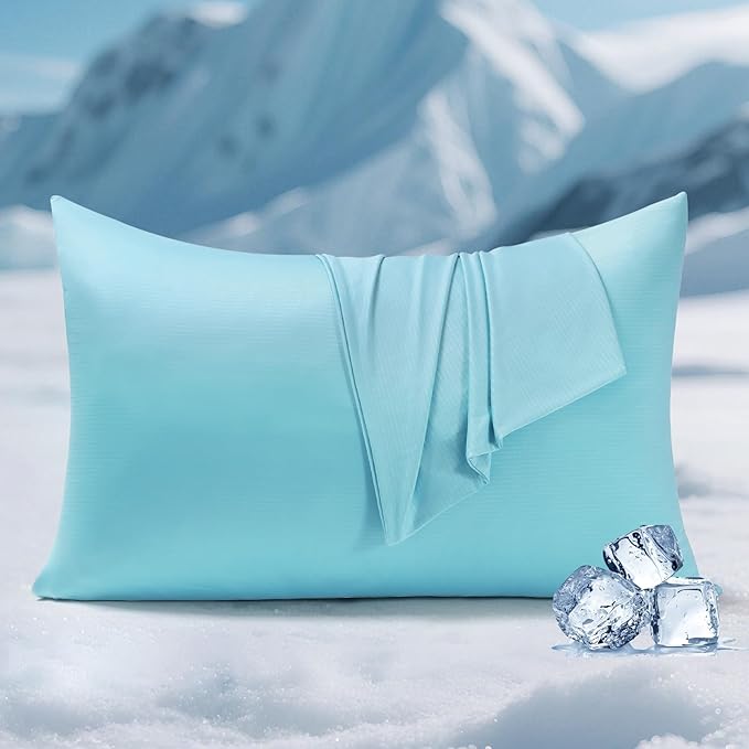 Elegear Cooling Pillow Cases for Hot Sleepers, Clean Fabric Silver Infused Cooling Pillowcase Q-Max>0.5, Soft Pillow Cases for Hair & Skin, Zipper Pillow Cases Set of 2 Blue (Standard, 20'' x 26'')