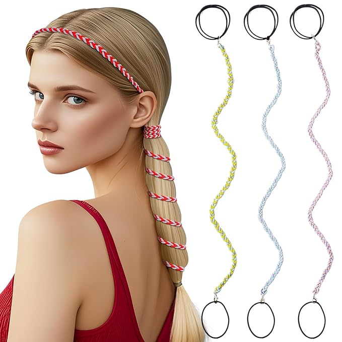 3 Packs Ponytail Holders Hair Ties for Women, Spiral Pony Tails Elastic Braided Hair Holders for Gym Swimming Sports (3pcs16"colorful20)