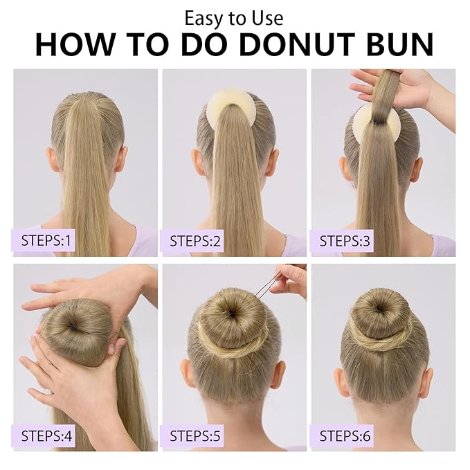FANDAMEI Hair Bun Maker Set- 8 PCS Hair Donuts for Buns (2 Extra-large,2 Large,2 Medium and 2 Small), 40 PCS Bobby Pins, 5 PCS Hair Elastic Ties Black,Bun Maker - Gold