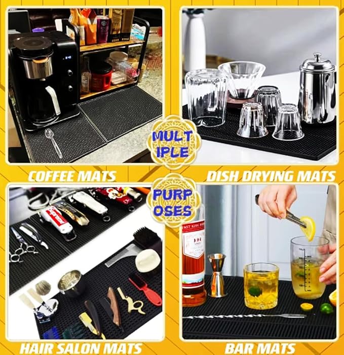 3Pack Rubber Bar Mat Thick Rubber Bar Service Spill Bar Mats for Home Bar or Restaurant Nonslip Flexible Barber Mats for Clippers (24" x 12" x 0.3"+18" x 12" x 0.3"+12" x 6" x 0.3")