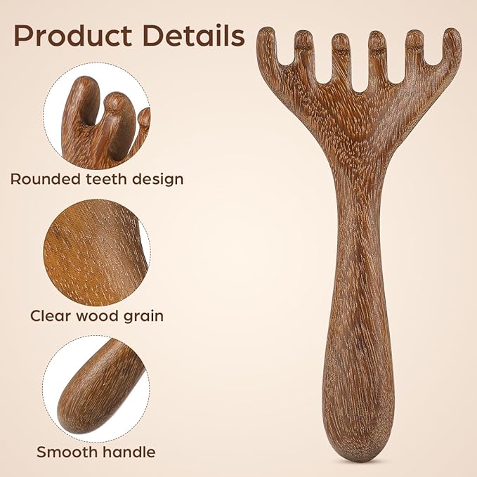 Gatuida Wooden Scalp Massager, Wide Tooth Comb, Foot Acupressure Massager, Long Handle, Coffee, 5.70 x 2.75 x 0.51 Inch, for Home Use