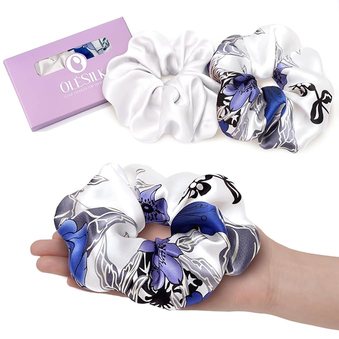 OLESILK Silk Scrunchies Oversized 100% Mulberry: Large for Women& Girls Long Thick Hair, Soft Smooth for No Damage Hair Care Sleeping
