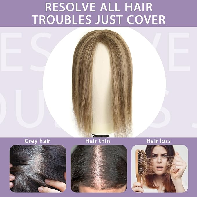 Toppers Hair Pieces for Women #TAC, 3x5 Inch Injected Silk Base 18 Inch Length 130% Density Real Human Hair Toppers