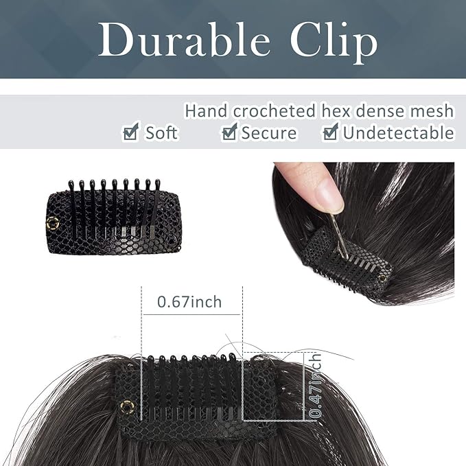 BARSDAR Real Human Hair Clip in Bangs - 100% Human Hair Clip in Bangs for Women - Brown Wispy Bangs Extensions Fringe with Temples Dyeable Real Hair Bangs Hairpieces - Brown