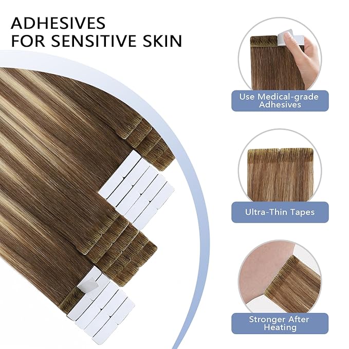 COOKAYU Invisi Edge Tape in Extensions Human Hair Walnut Brown to Ash Brown and Blonde Seamless Injected Tape Ins Straight invisible Hair Extensions 14Inch 30g 20pcs/pack