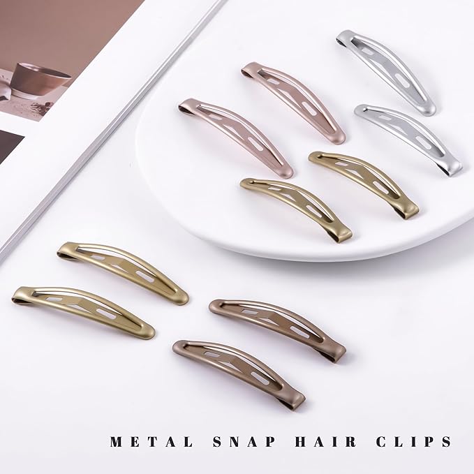 16 PCS Snap Hair Clips Metal Barrettes for Women Non Slip Barrettes for Thick and Thin Fine Hair,Silver Gold Brown Rose Gold,2.36 x 0.43 Inches.