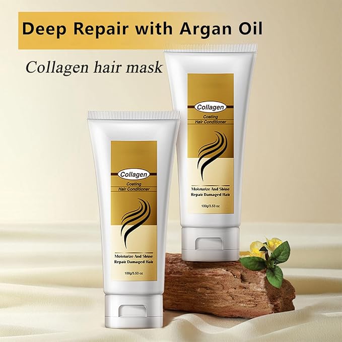 Collagen Hair Mask Deep Repair - Protein Hair Treatment with Argan Oil for Dry & Damaged Hair, Intensive Conditioning Hair Mask Essence for All Hair Types, 3.5oz