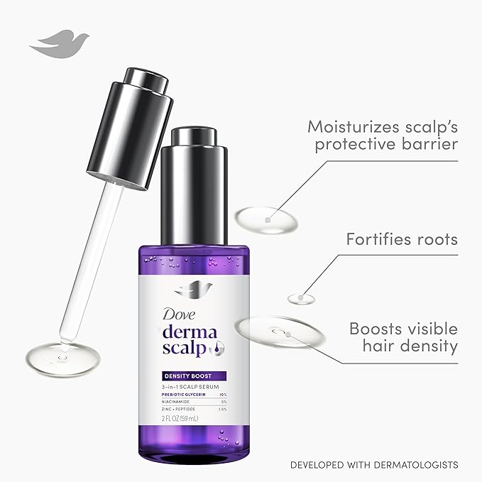 Dove Derma Scalp Density Boost 3-in-1 Scalp Serum 1 ct with Prebiotic Glycerin, Zinc + Peptides, and Niacinamide for Breakage and Hair Thinning 2 oz