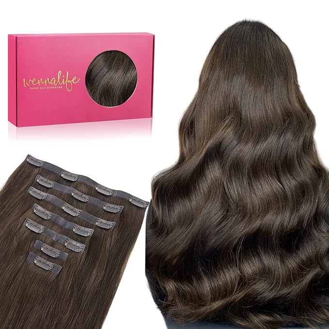 WENNALIFE Seamless Clip In Hair Extensions, 22 Inch 150g 7pcs Light Dark Brown Hair Extensions Clip in Human Hair Invisible PU Skin Weft Natural Remy Human Hair Extensions