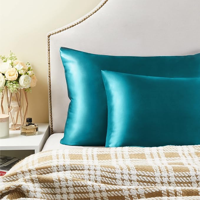 BEDELITE Satin Pillowcase for Hair and Skin, Super Soft Similar to Silk Pillow Cases 4 Pack with Envelope Closure, Cooling Pillowcases for Women Men (20"x30" Queen Size, Teal)