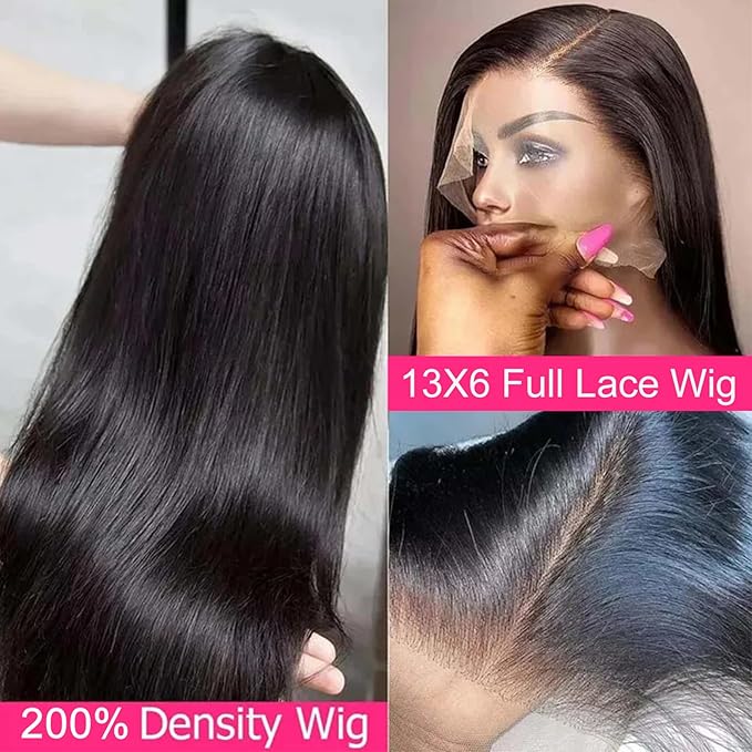 Lemoda 13x6 Full Lace Frontal Wig 180% Density Straight Lace Front Wigs Human Hair HD Transparent Lace Glueless Wig Pre Plucked 15A Brazilian Virgin Human Hair Wigs for Women 20 Inch