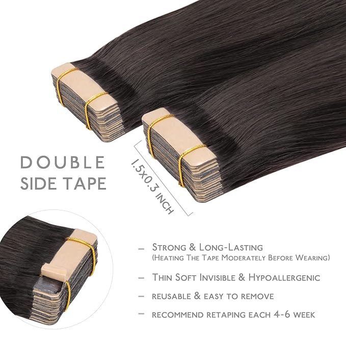 WENNALIFE Tape in Hair Extensions Human Hair, 20pcs 18 inch 50g Dark Brown to Chestnut Brown and Dirty Blonde Remy Tape Hair Extensions Real Human Hair Tape Extensions Coloured Hair Extensions