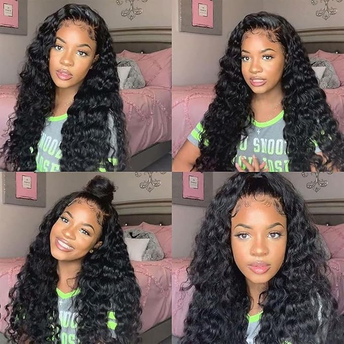 Bangjazz 4X4 Lace Front Wigs Human Hair Water Wave Wig 180% Density Brazilian Virgin Hair Pre Plucked with Baby Hair Wigs for Black Women Deep Water Wig 18 Inch Natural Color (18 Inch,Water Wave Wigs)
