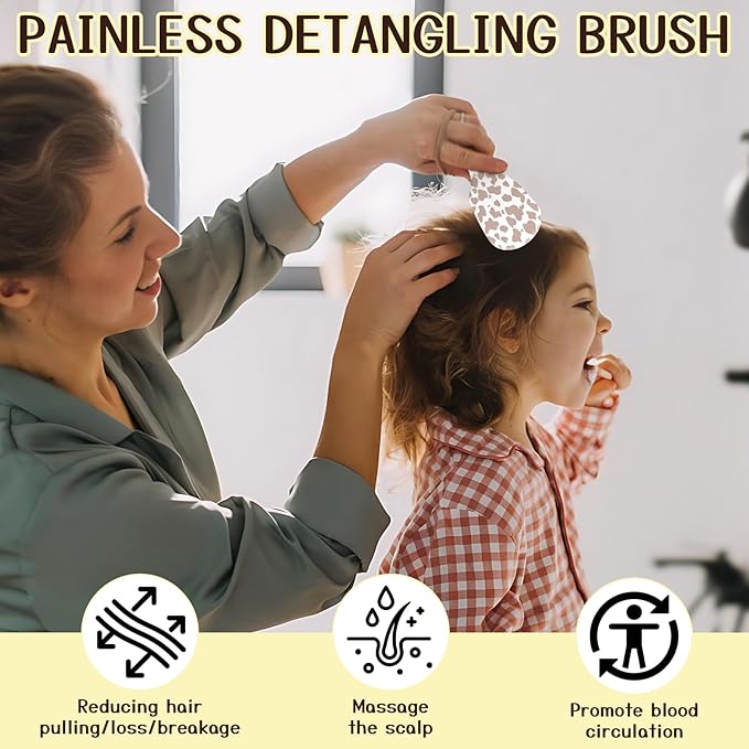 Mini Hair Brush,Cute Detangling Travel Hair Brush,Soft Bristles for Effortless Tangle Removal,Detangler Hairbrush for Women Men Boys Girls Kids Wet Dry All Hair Types (Brown Cow, Mini)