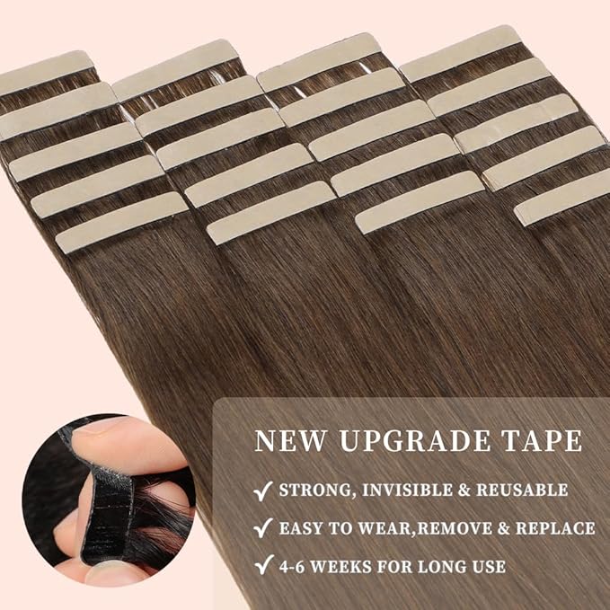 Tape in Hair Extensions Human Hair, 20pcs 16 Inch Dark Brown Remy Hair Extensions Straight Human Hair Tape in Extensions Skin Weft Tape Extensions Human Hair (4#,16 Inch)
