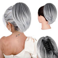 Clip on Ponytails for Women - 10 Inch Short Black Ponytail Extension, Straight Pony Tails Hair Extensions, Synthetic Hair Extensions Ponytail, Natural Hair Pieces for Women (Salt and Pepper)