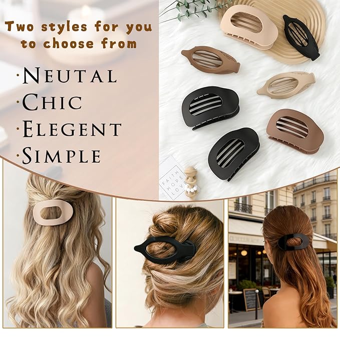 6Pcs Matte No-Slip Flat Claw Clips,Duckbill Hair Clips for Women, Simple Elegant flat hair clips for Thick Thin Long Short Hairs,flat claw clips for women (8Pcs,Mix-A) (E)