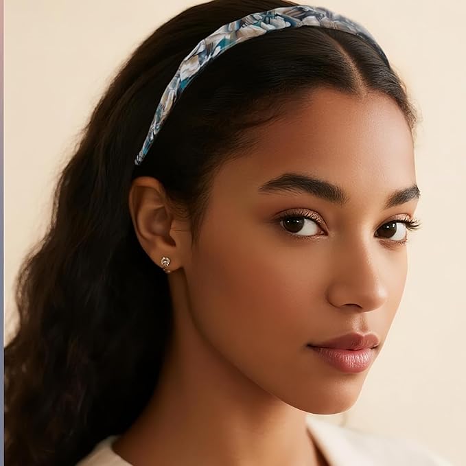 Acetate Hairbands for Women - Non-Slip Thin Headbands with Teeth, Eyewear-Friendly Design, 90s Retro Hair Accessories, No Pressure & No Headache Sunglasses Headband (Blue Marble)
