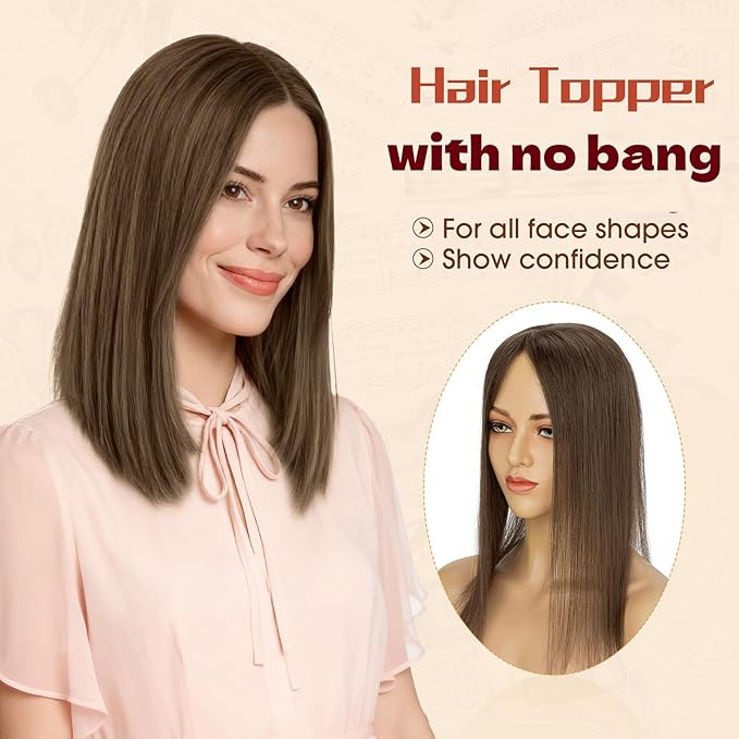 Rich Choices Human Hair Toppers for Women-100% Real Remy Hair Topper No Bang-Upgraded 150% Density 9 * 12CM Lace Base-Clip in Hairs Topper for Thinning Hairs-12Inch #2 Dark Brown