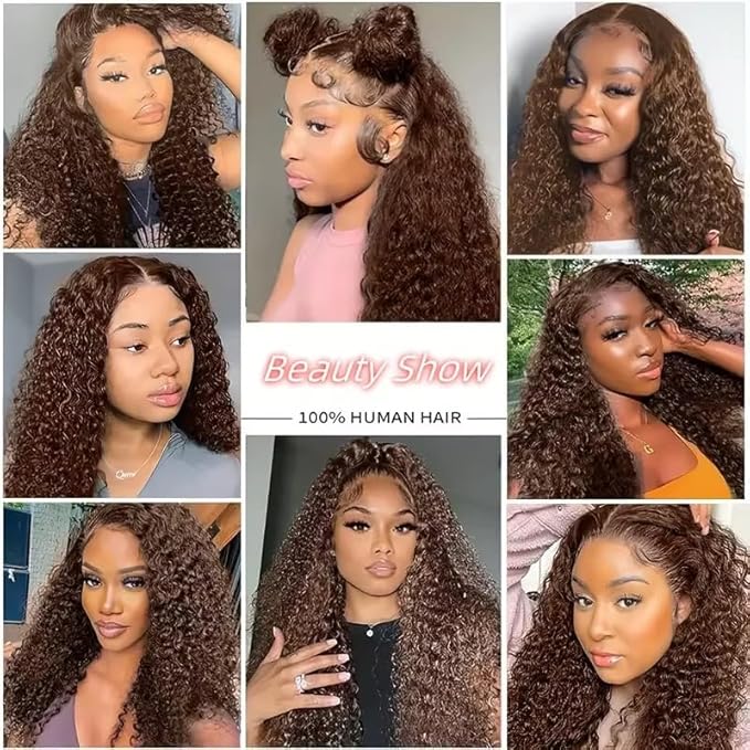 30 32 34 Inch Color 4 Human Hair Bundles Chocolate Brown Kinky Curly Bundles Brazilian Grade 8A Virgin Remy Hair Extensions Double Weft Hair Weave 300g