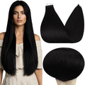 Full Shine Black Tape in Extensions Real Human Hair Color 1 Jet Black 26Inch Invisible Tape in Hair Extensions 100G 40PCS Soft Remy Seamless Add Length for Women