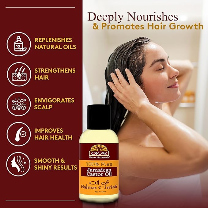 OKAY | Jamaican Castor Oil | For All Hair & Skin Types | Soothe Scalp & Skin | Grow Strong Healthy Hair | 100% Pure | 4 oz