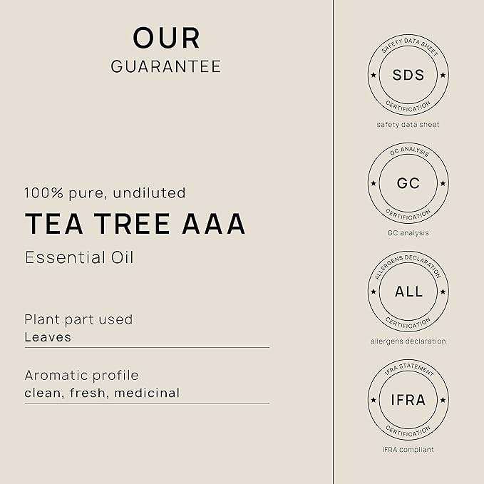 VINEVIDA Tea Tree Essential Oil 4 oz - Undiluted Candle Scent DIY Scents for Candlemaking Bulk Soap Making Safe Skin, 120.0 milliliters