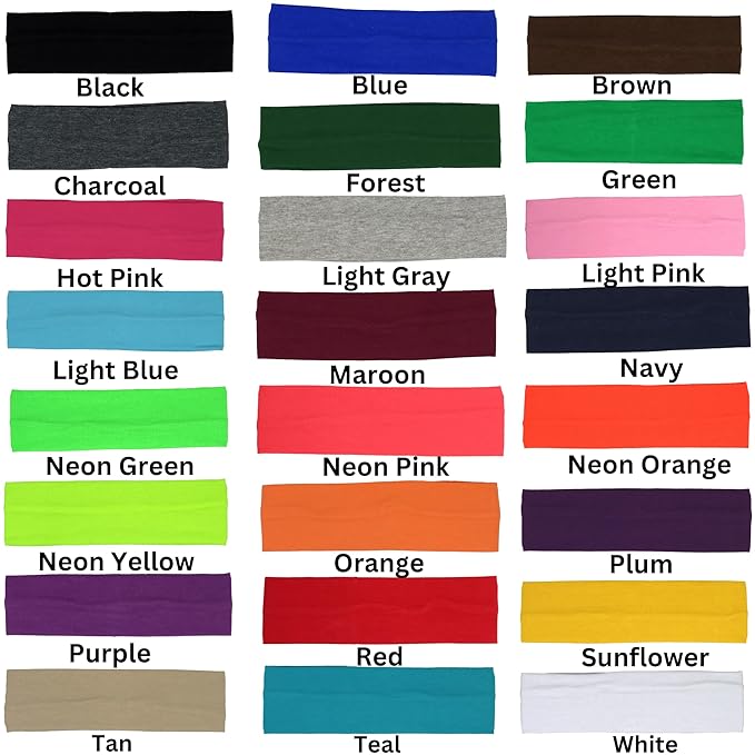 Kenz Laurenz Soft and Stretchy Elastic Cotton Headbands, Pack of 12, Black