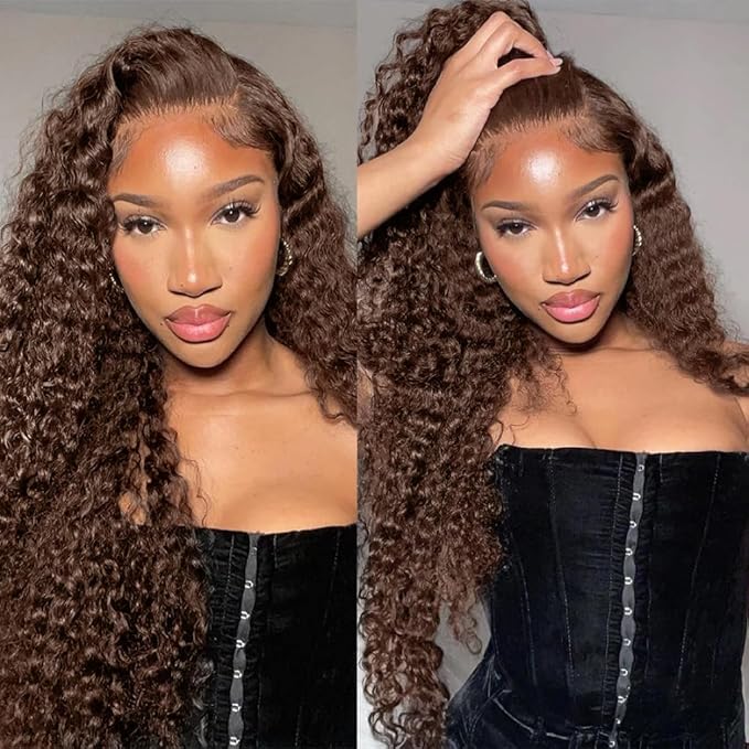 250% Density SKINLIKE Real HD Lace Wig, 13x6 Full Frontal 0.10mm Ultra-thin HD Lace Front Wigs Human Hair Pre-Plucked Bleached Knots Invisible Lace Chocolate Brown Deep Wave Human Hair Wigs 26 Inch