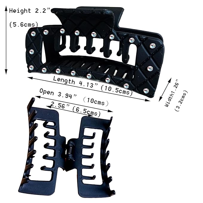 Bling bling Rhinestones Square Hair Clips Double Row Teeth,2 Rows Teeth Rectangle Hair Claw Clips with Shiny Rhinestones,Women Girls Sparkly Thick Hair Accessories Set(black coffee chocolate)