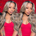 13x6 Body Wave Lace Front Wigs Human Hair 180% Density FB/27 Balayage Highlight Lace Front Wig Human Hair 24 Inch HD Lace Frontal Wigs Glueless Wigs Balayage Wig