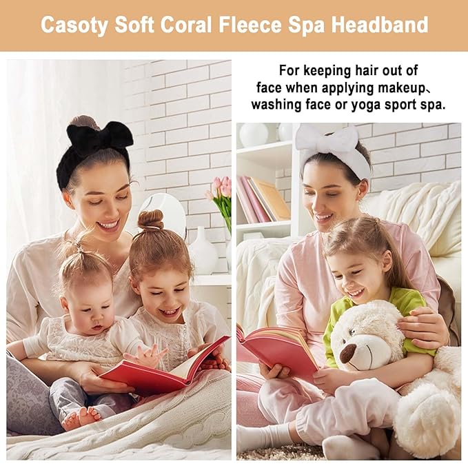 Casoty 6 Pcs Soft Coral Fleece Headbands for Makeup, Facial Care, Shower and Yoga