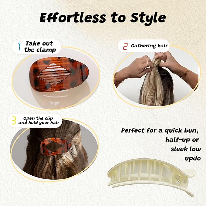 4 PCS Flat Large Hair Clips for Women, Duck Billed Lay DownHair Claw Clips, Strong Hold Matte Hair Barrettes for Women Thin Hair, Duck Billed Lay Down Hair Clips, designed for women