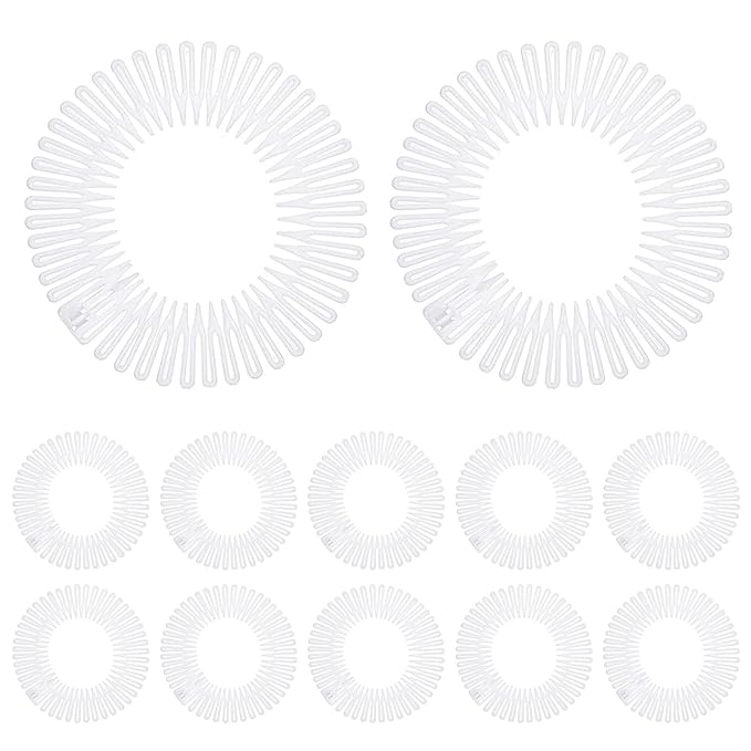 12 PCS Stretch Full Circular Stretch Comb Hair Bands, Comb Headbands for Women, Fashion Makeup Non slip Toothed Hairs Clip, Hair Wrap Holder for Lady and Girls White