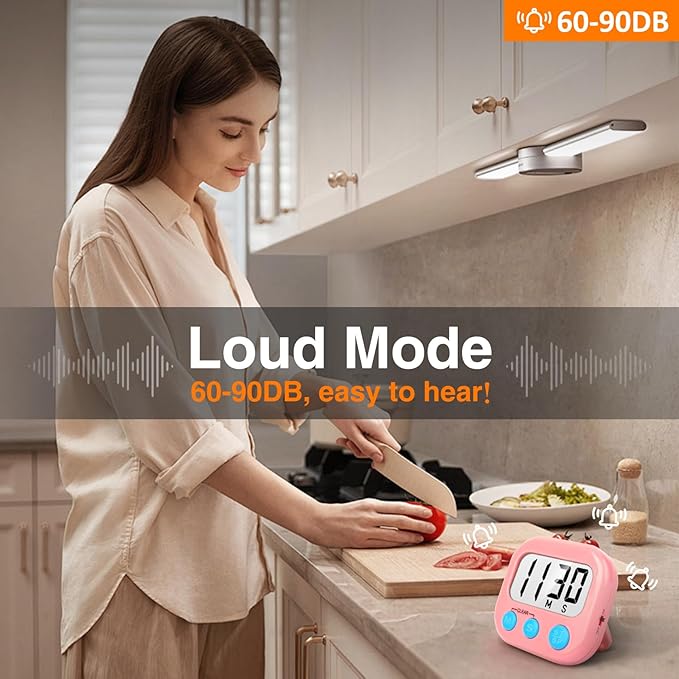 2 Pack Kitchen Timers Loud Ring Digital Timers for Cooking Magnetic Pink