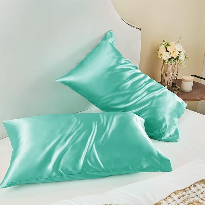 BEDELITE Satin Pillowcase for Hair and Skin, Super Soft and Cooling Similar to Silk Pillow Cases 2 Pack with Envelope Closure, Gift for Women Men(20"x40" King Size, Turquoise)