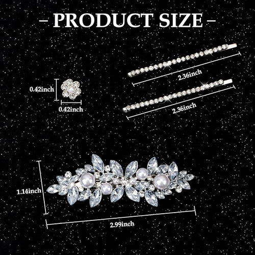 13 Pieces Rhinestone Hair Clips, Including10 Silver Mini Flower Hair Clips, 2 Pcs Crystal Bobby Pins, 1 Decorative Rhinestones Barrette with Pearls for Bride Women Flower Girls