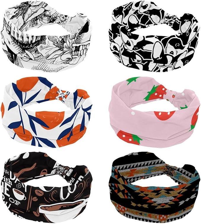 6 Pcs Stretchy Headbands for Women, Absorbed Sport Headband Soft Twist Knotted Headbands for Daily Life Yoga Workout, Dogs Collection Multi Animal