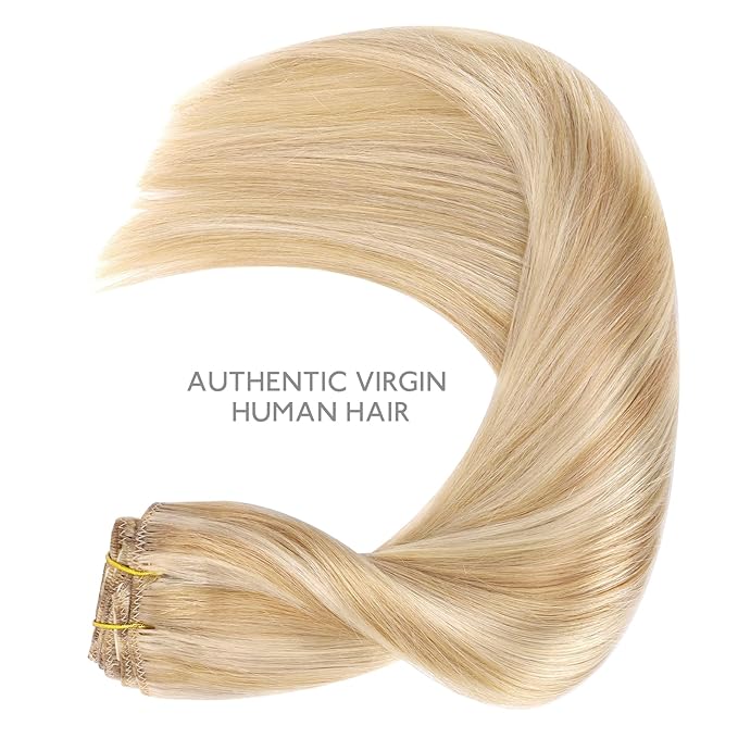 WENNALIFE Clip in Hair Extensions Human Hair 24 Inch 120g 7pcs Dirty Blonde Highlighted Bleach Blonde Hair Extensions Clip in for Women Real Human Hair Rallonge Cheveux Extensions