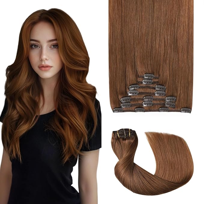 Pro2.0 Clip in Hair Extensions Real Human Hair 120g Thick 7pcs Color #33 Dark Auburn Copper Remy Real Human Hair Extensions Clip ins 14inch Seamless Double Weft for Women（#33-14inch）