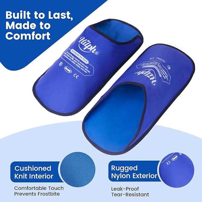 Hilph Foot Ice Pack Slippers for Plantar Fasciitis & Bunion 2 Packs, HSA or FSA Eligible Reusable Hot Cold Packs Gel Ice Slipper for Foot & Toes Pain, Gout, Foot Surgery, Neuropathy, Swollen (Blue)