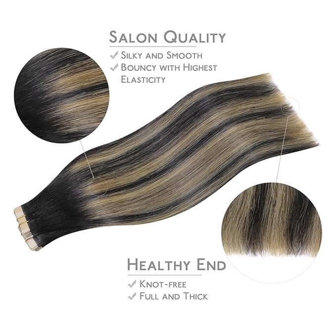WENNALIFE Tape in Hair Extensions Human Hair, 40pcs 100g 18 inch Balayage Natural Black to Light Blonde Hair Extensions Real Human Hair Straight Tape in Extensions Invisible Human Hair Extensions