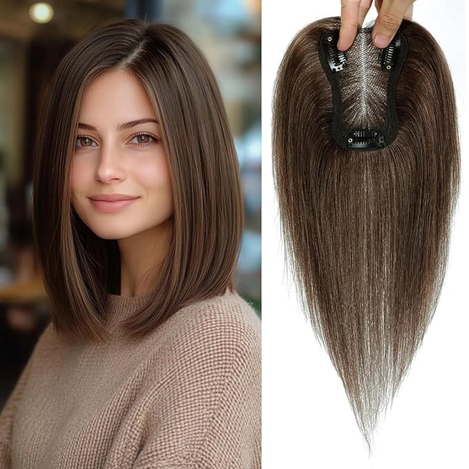 Hair Toppers for Women with Thinning Hair Human Hair Toppers for Women with Thinning Hair Toppers Hair Pieces for Women 10 Inch Hair Topper Hairline Topper for Women(Medium Brown).