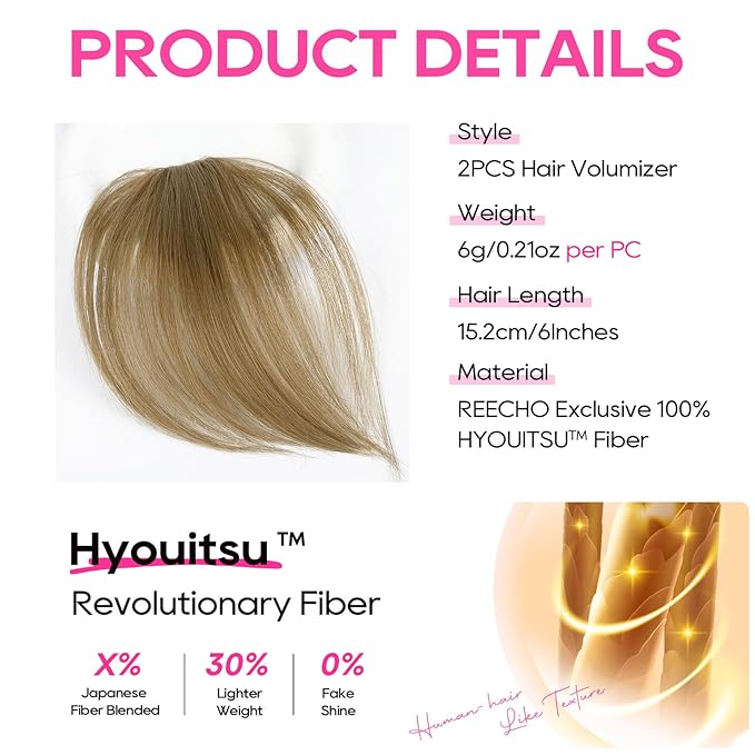 REECHO Clip in Hair Volumizer, 2PCS 6 inch Short Thick Clip in Hairpieces Adding Extra Volume Hair Extensions for Women (Honey Blonde with Highlights)